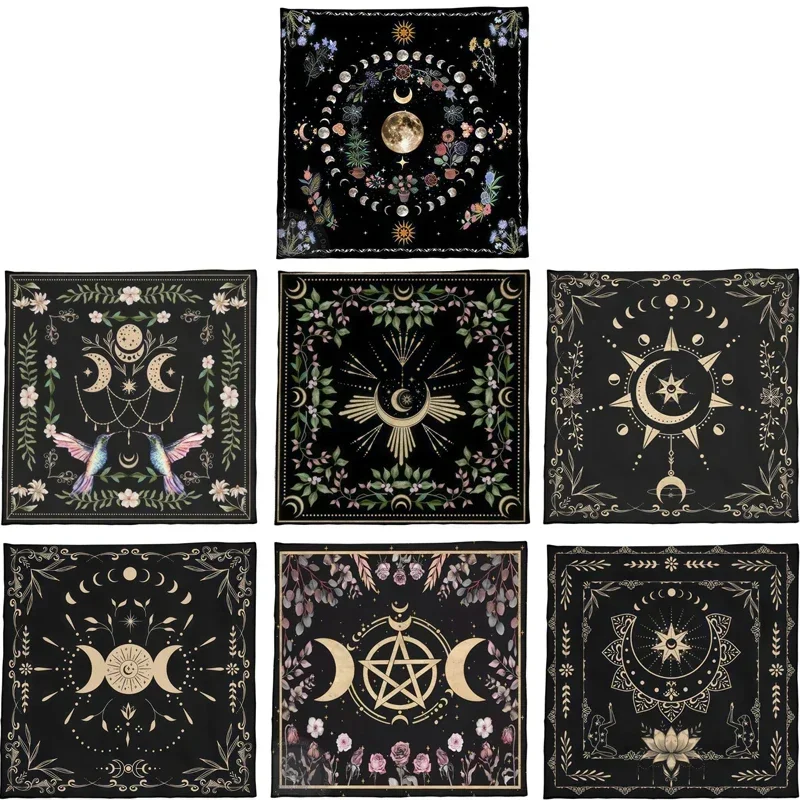 Tapis de Divination pendule de forme carrée, nappe d'autel, tapis de cartes de jeu de société, nappe Rune, tapis de jeu de société métaphysique