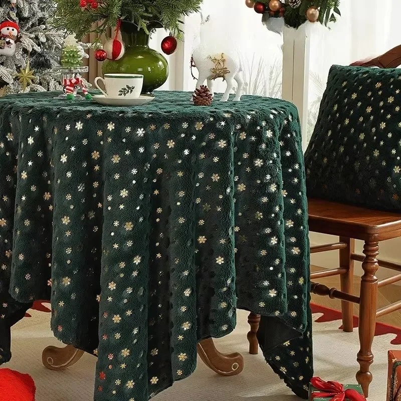 Christmas Tablecloth White Snowflake Atmosphere Tablecloths Festival Party Decoration Table Round Table Fabric for Home Use