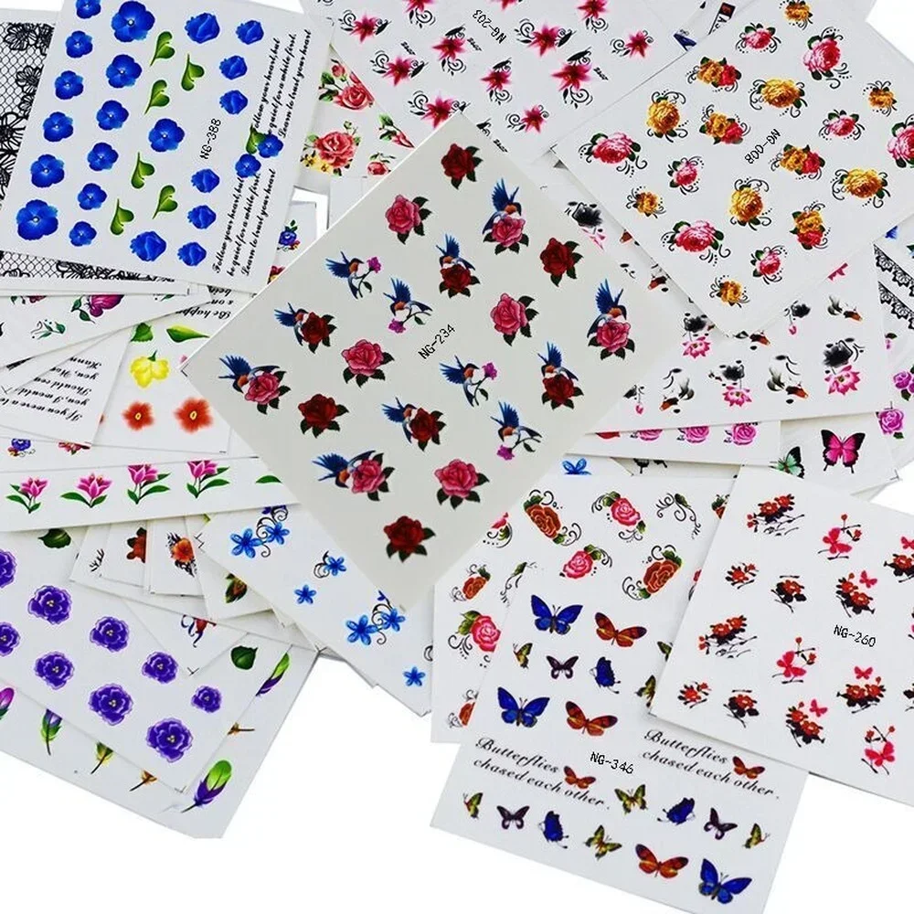 50pcs Butterfly Nail Sticker Snake Christmas Elk Halloween Joker Charm Decals Eye Fruit Flower Leaves Nail Art Decorations