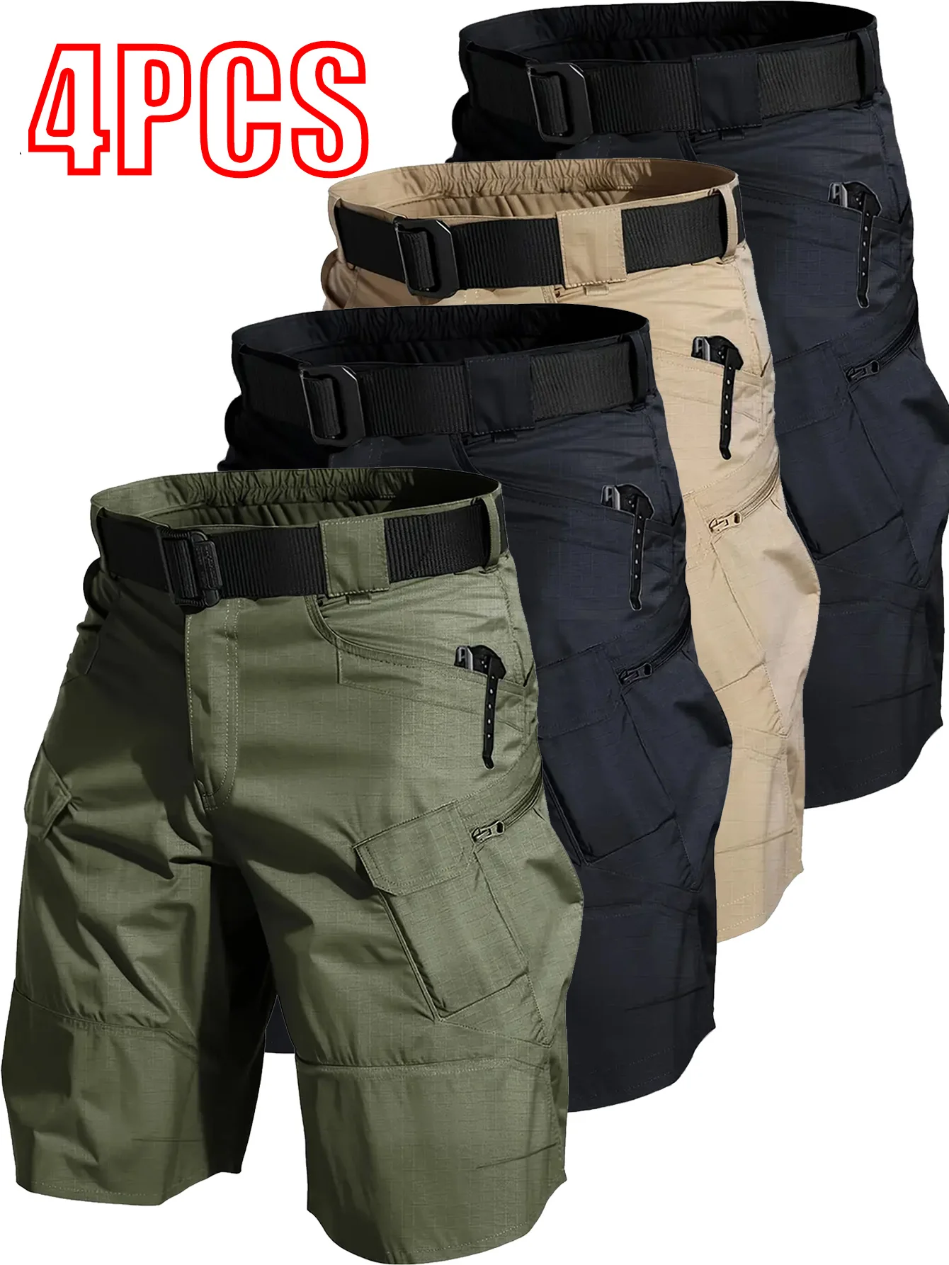 

4pcs Men'S Tactical Cargo Shorts, Designed for Casual Wear with a Loose Fit