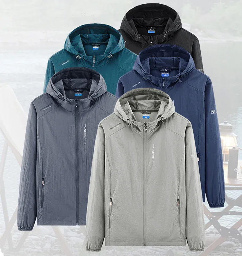 UPF50+ Summer Outdoor Quick Dry Sun-Protective Thin Jacket Men Hiking Fishing Cycling Hooded Gym Sport Ultra Light Windbreaker 153 S9e5db3cae2544e3fb3896f2563a616fdb