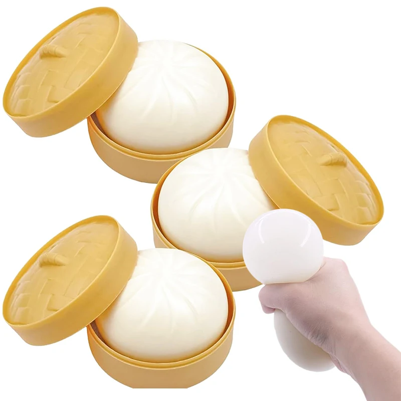餃子型ストレスボール、フィジェット感覚玩具、スクイーズ生地ボール、ストレス解消ハンドトイ、蒸し器付きパン、伸縮性デスクトイ