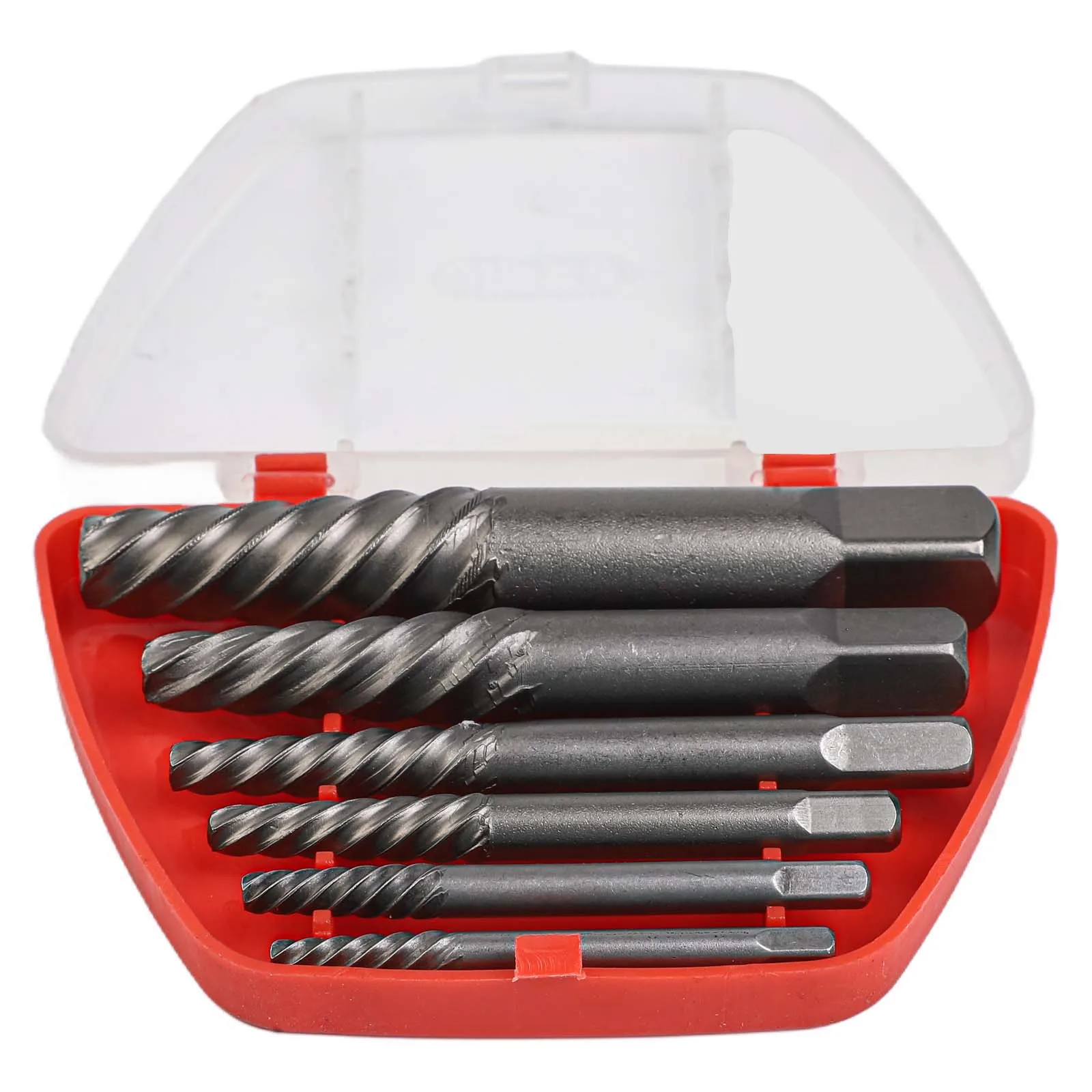 CrMo Spiral Screw Extractor Set 6 Pcs Carbon Steel for Removing Damaged Screws Bolts with Sizes 18 to 1 Diameter