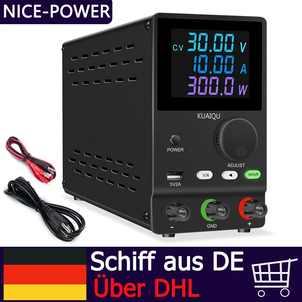DC Power Supply Variable, 30V 10A Adjustable Switching Regulated Power Supply with Encoder, Upgraded 4-Digits LED Color Display