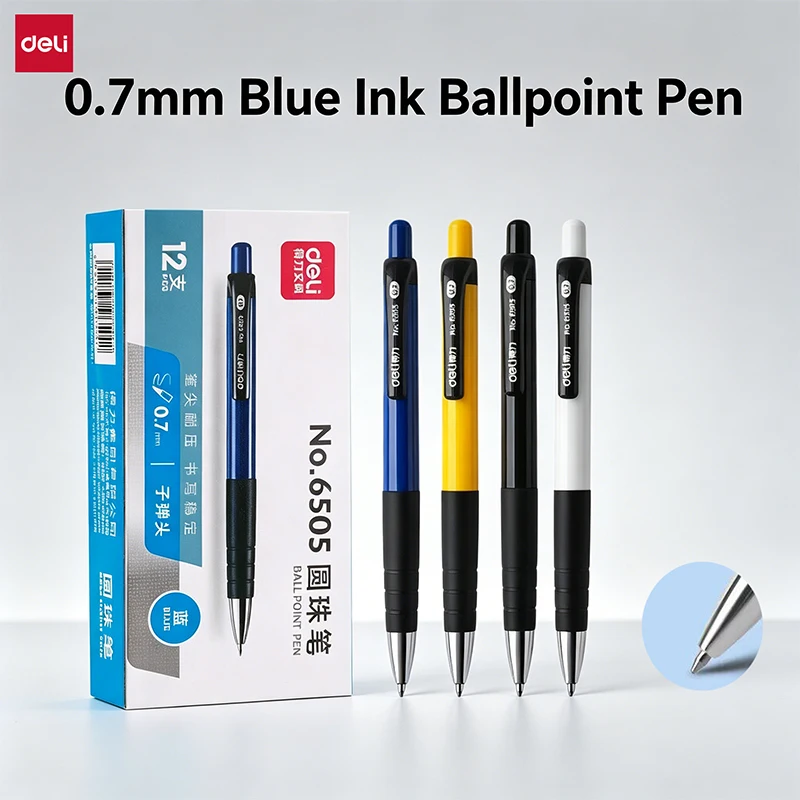 

Deli 12pcs 0.7mm Blue Ink Ballpoint Pens Signing Pen School Student Supplies Office Supplies Stationery Gift