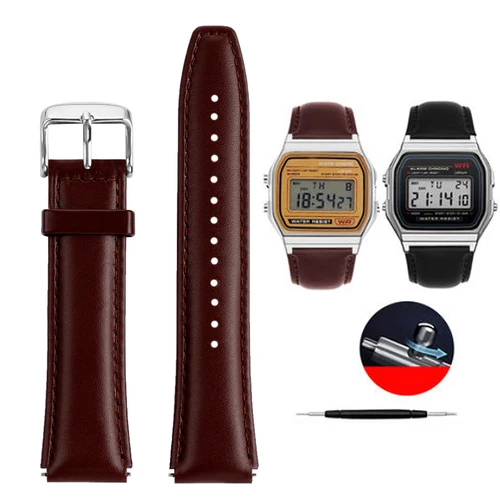 Correa de reloj de cuero genuino para Casio Retro pequeño cuadrado A159W-N1 A158WA A168 A159 AE1200 AQ230 700 correa de reloj de negocios 18mm