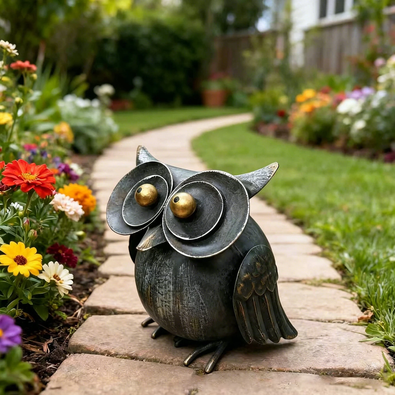 Owl Ornament with Big Eyes Metal Owl Figurine Gifts for Mom Women Metal Owl Yard Decoration for Living Room Bookshelf Home