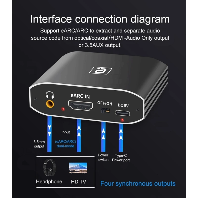 2024 New eARC  Extractor HDMI-Compatible- DAC Converter  Adapter Support  AC3 LPCM 192Khz Optical Coaxial 3.5mm AUX