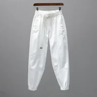 Pantalones blancos para mujer con cintura elástica, corredores sueltos e informales, mallas hasta el tobillo con efecto adelgazante, pantalones Harem