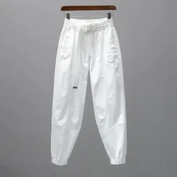 White Pants for Women with Elastic Waistband Loose and Casual Joggers Ankle-Length Leggings with Slimming Effect Harem Pants