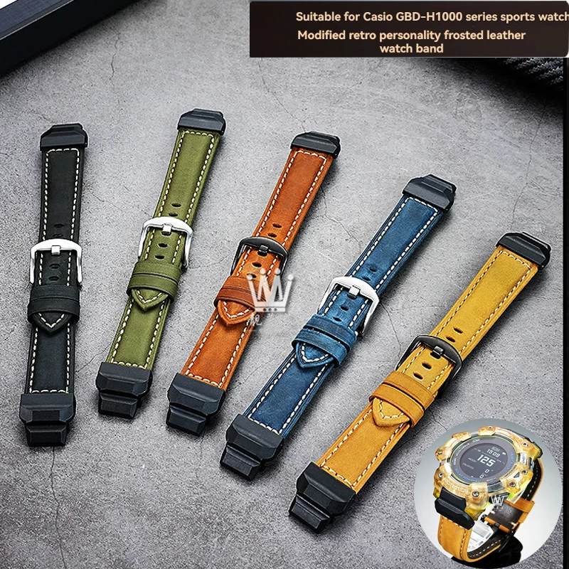 GBD-H1000 Modified Leather Watch Strap For Casio Cat Man Series GBD-H1000-1/A4/1A7/8/4 Men's Leather Wristband accessories