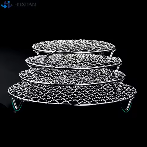 1Pcs Stainless Steel Round Air Fryer Rack With Legs Stackable Grid Grilling Rack For Home Kitchen Oven Steamer Cooker