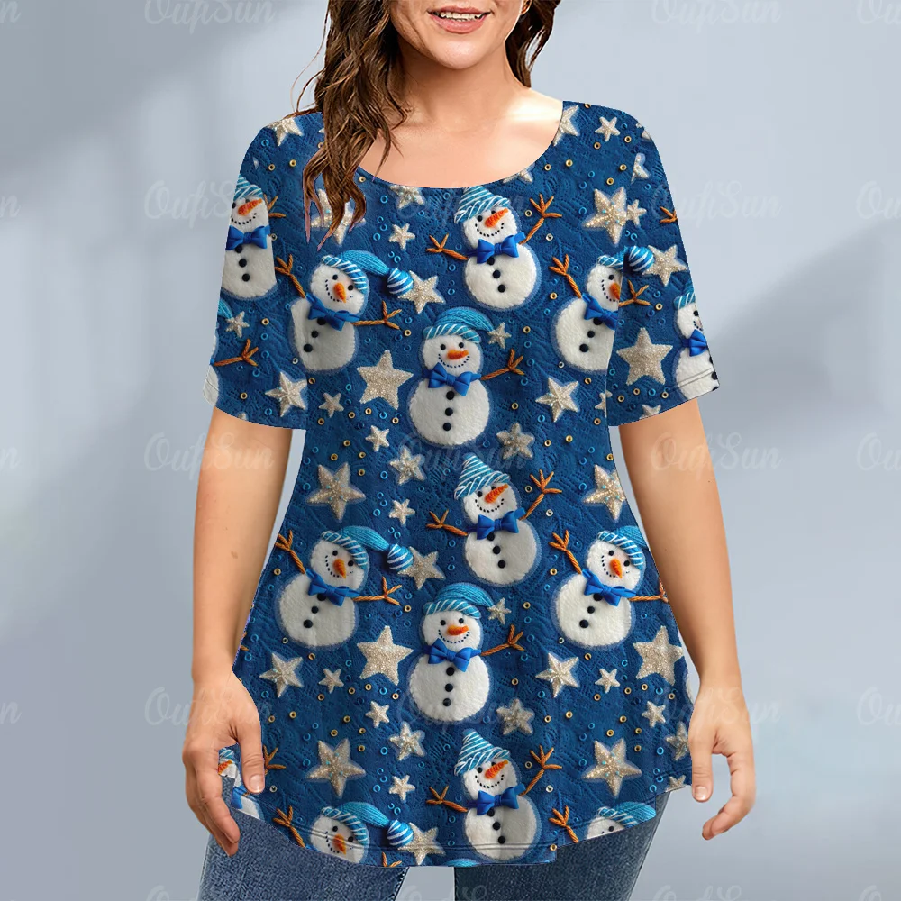 Christmas 3d Print Women's T-Shirt Cute Cartoon Snowman Summer Tops Christmas Happy Party Clothing Casual Plus Size For Female