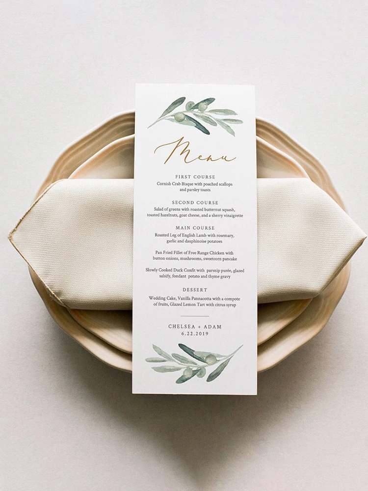 Imagem -02 - Small Fresh Custom Leaf Forest Olive Branch Folha Folha Folha Folha Menu de Casamento Cartão Baby Shower Obrigado Família e Amigos 50 Pcs a Lot