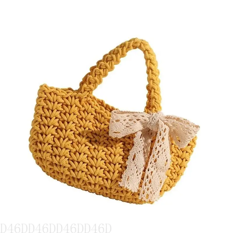 

D46D Handwoven Top Handle Handbag Bohemian Straw Toted Bag Beach Bag Straw Clutch Bag