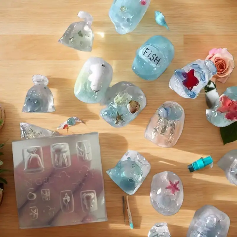 قالب مانيكير احترافي ثلاثي الأبعاد مع نجم البحر والفراشة والصدفة وتصاميم الزهور من السيليكون