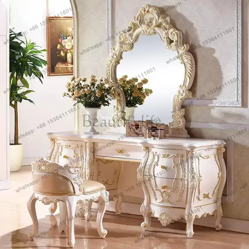 Chair Hidden Vanity Table Dest Decor Huge Luxury White Drawer Dressing Table Wood Wood Long Makeup Tafel Furnitures For Bedroom