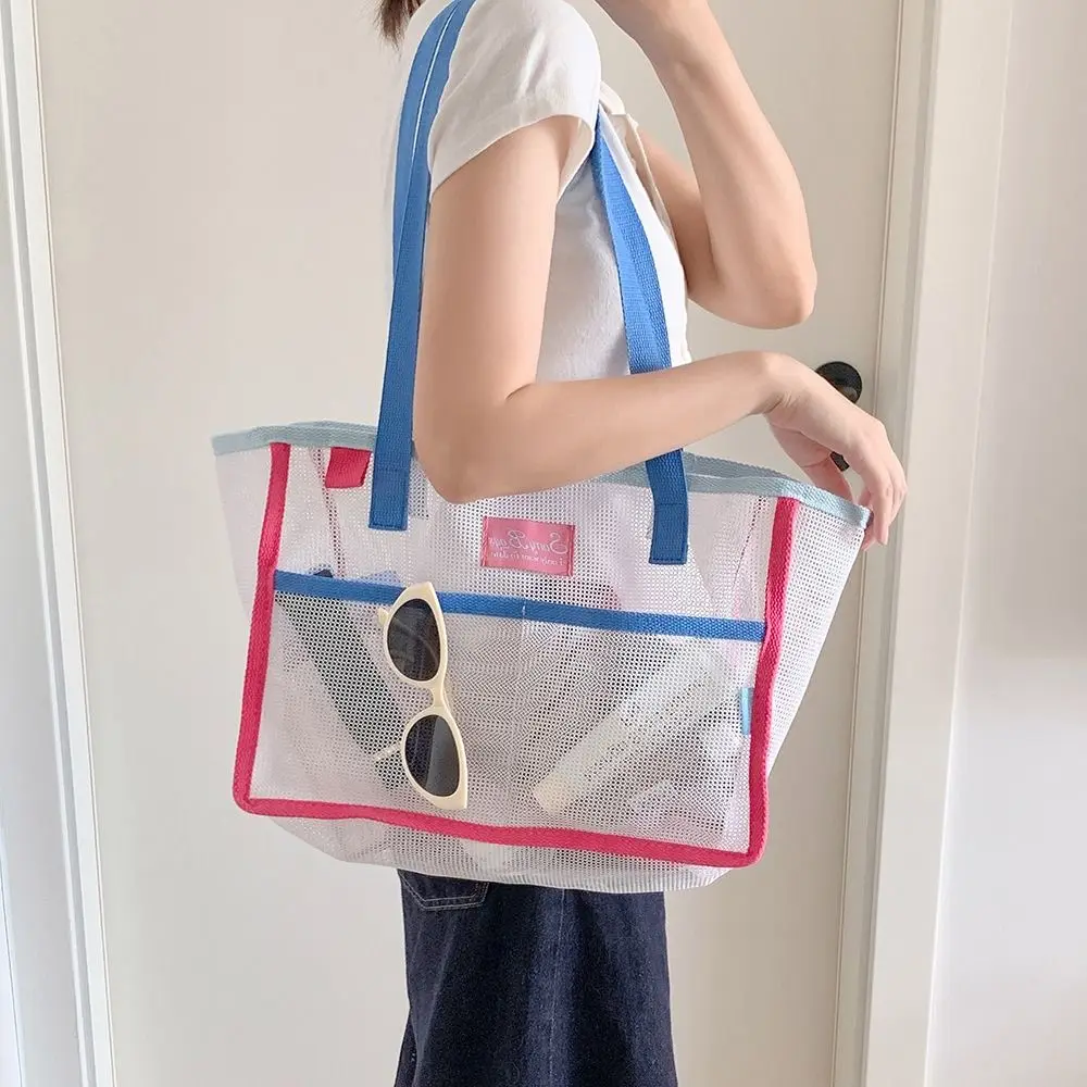 New Mesh Beach Tote Bag Breathable Foldable Mesh Beach Bag Large Capacity Reusable Swimming Tote Bag Women