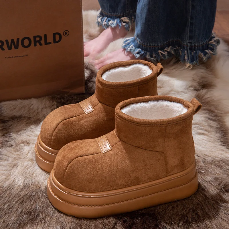 

Women's Winter Cotton Slippers Thickened Fleece Lined Snow Boots Anti-slip Thick Bottom Warm Booties Indoor Outdoor Slippers