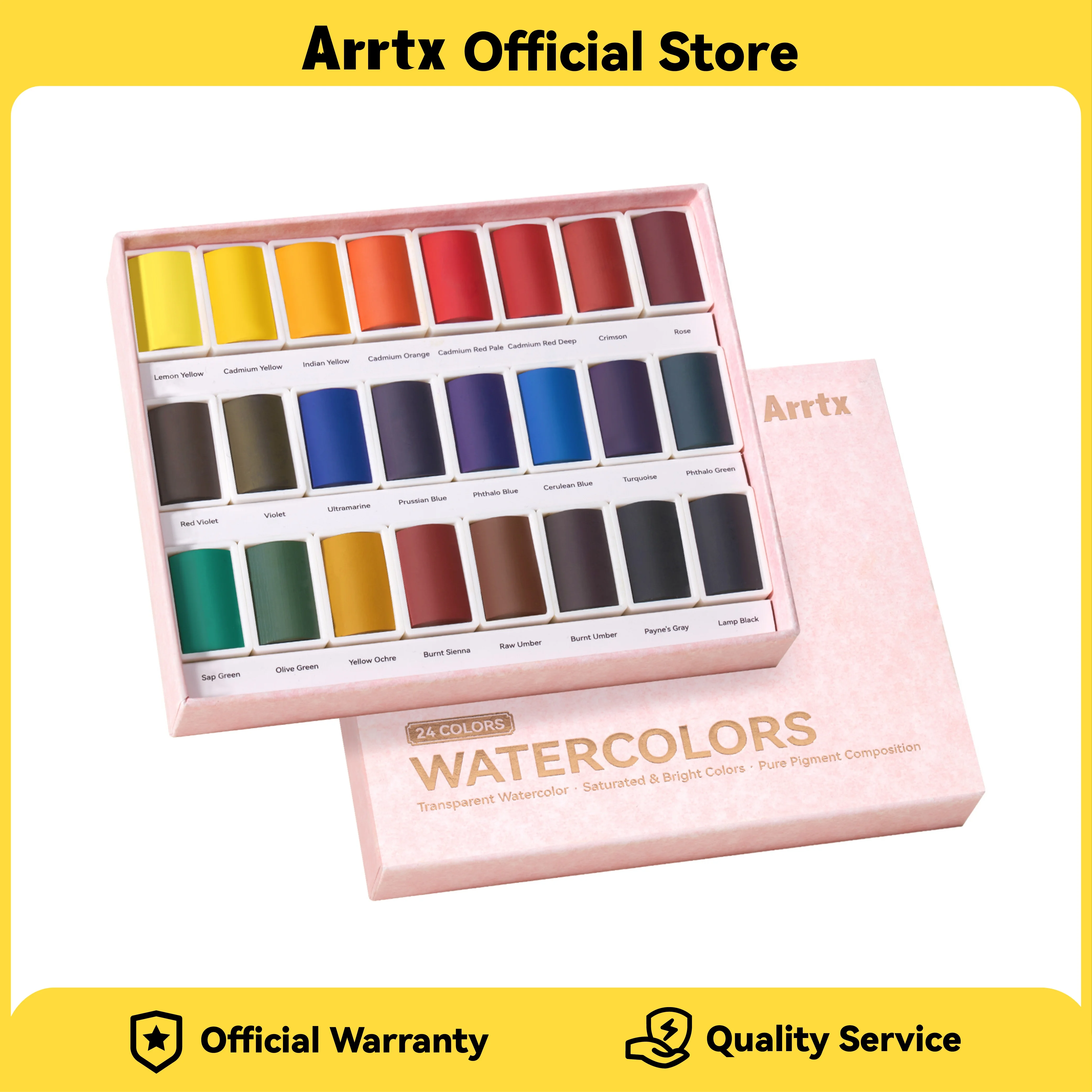 Arrtx Watercolor Paint Set, 24 Full Pans with Vibrant Colors - Non-Toxic, Lightfast，for Sketching, Illustration & Travel Use