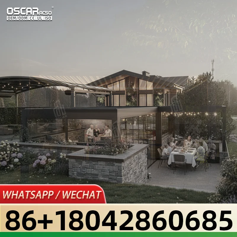 Wall Mounted Bioclimatic Louvered Roof Electric Adjustable Modern Garden Terrace Canopy pergola