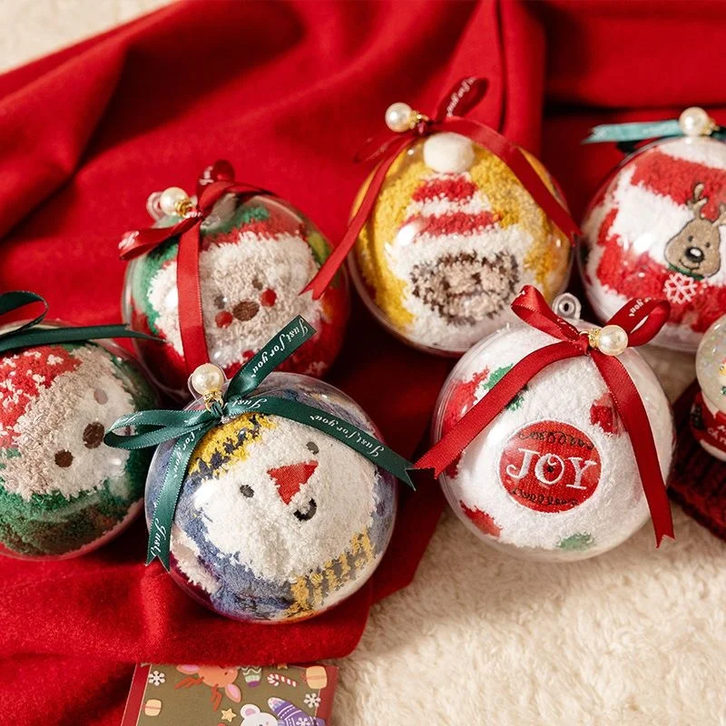 Świąteczne skarpety Świętego Mikołaja z polaru koralowego, grube, ciepłe, pluszowe, do noszenia w domu, do spania, zestaw w pudełku prezentowym, prezent świąteczny dla par.