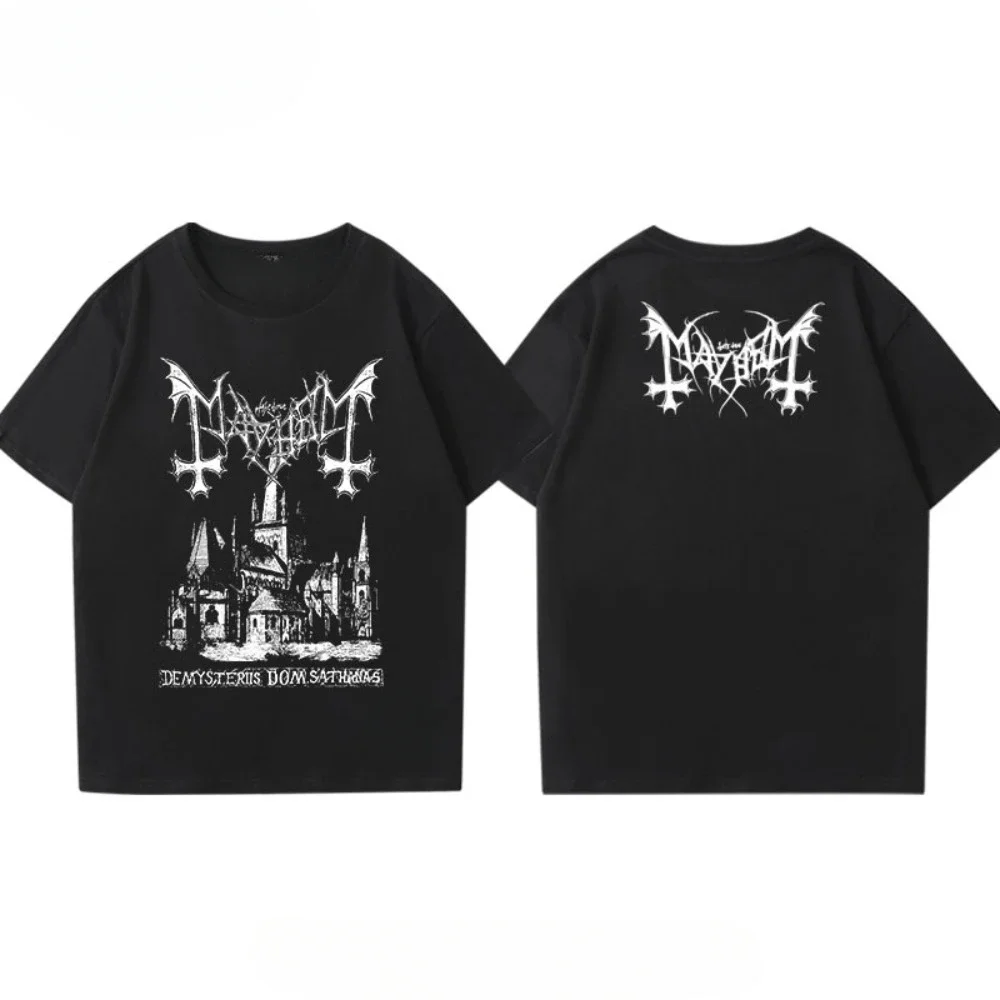 2025 New Mayhem Hem Hem Band Perimeter Short Sleeve T-shirt Men's and Women's Loose Norwegian Black Metal Rock Band Half Sleeve