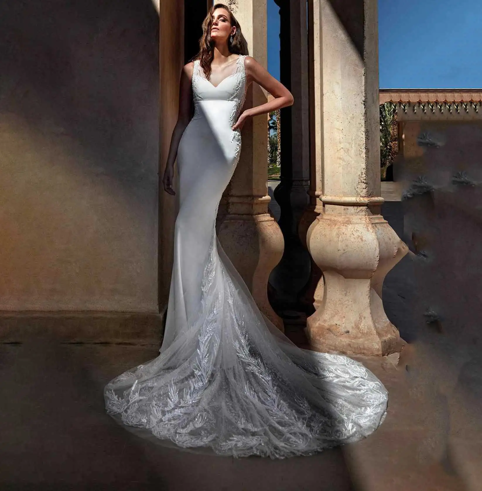 

Sexy Mermaid Prom Gown Shine Lace Evening Dresses Bridal Elegant Party Dress Sleeveless Sequins Prom Dresses Gowns Customized