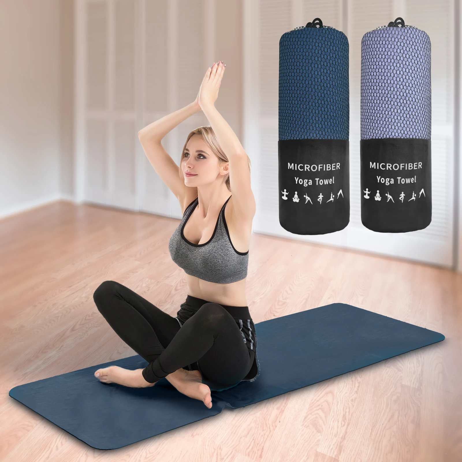 Mutao rutschfestes Hot Yoga-Handtuch mit Tasche, 61 x 72 Zoll, rutschfester Silikonring, super saugfähig und schnell trocknend, weiche Mikrofaser, tragbar