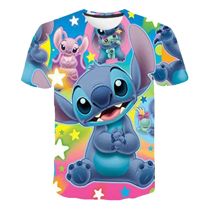 

Miniso Stitch Boys Girls 3D Print T-Shirts Summer Cartoon Short Sleeves Fashion T Shirts Clothes 1-14 Years Old Casual Top Tee