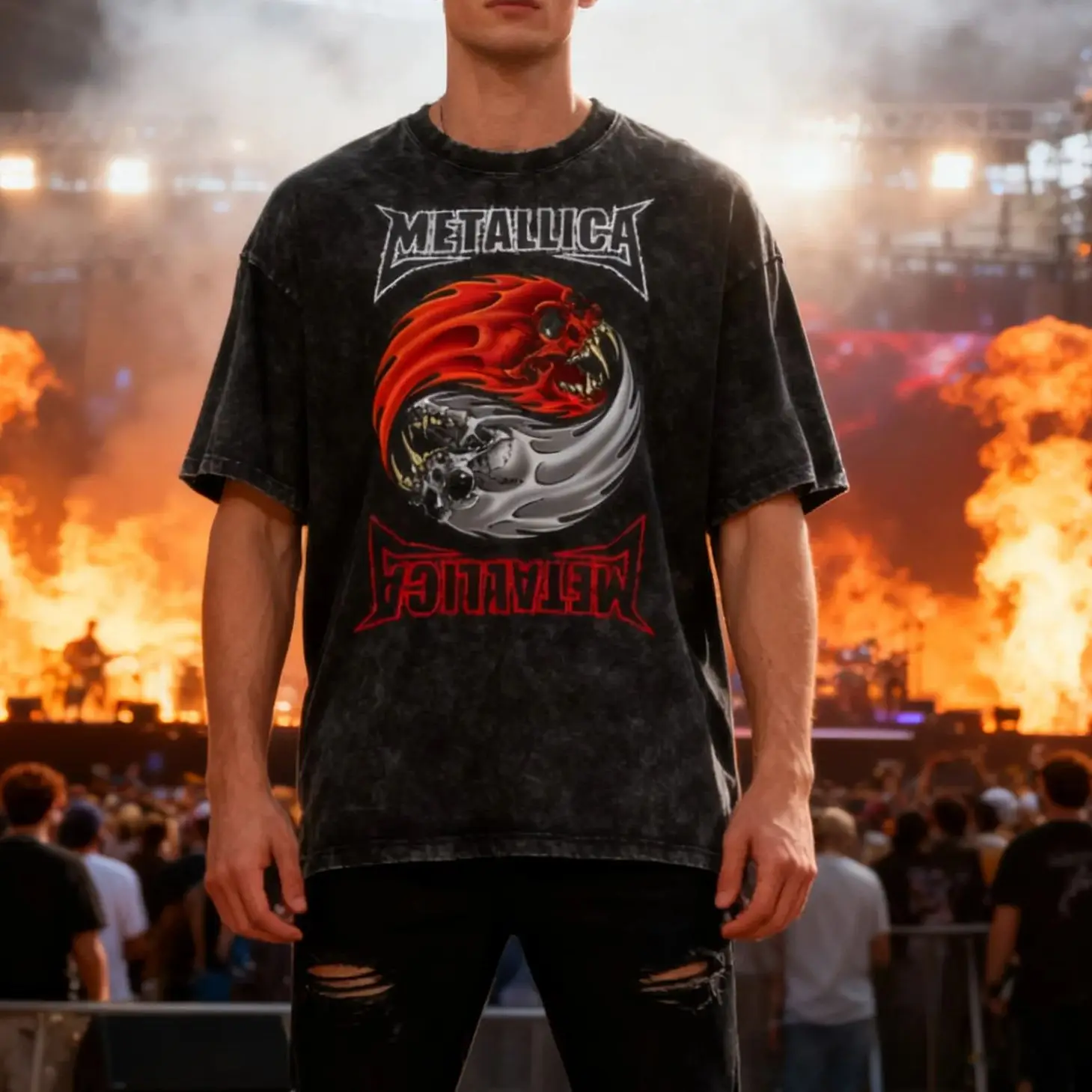 

Мужская стираная футболка с рисунком черепа Metallica и восемью диаграммами, мужская повседневная удобная уличная футболка с металлической тематикой, топ