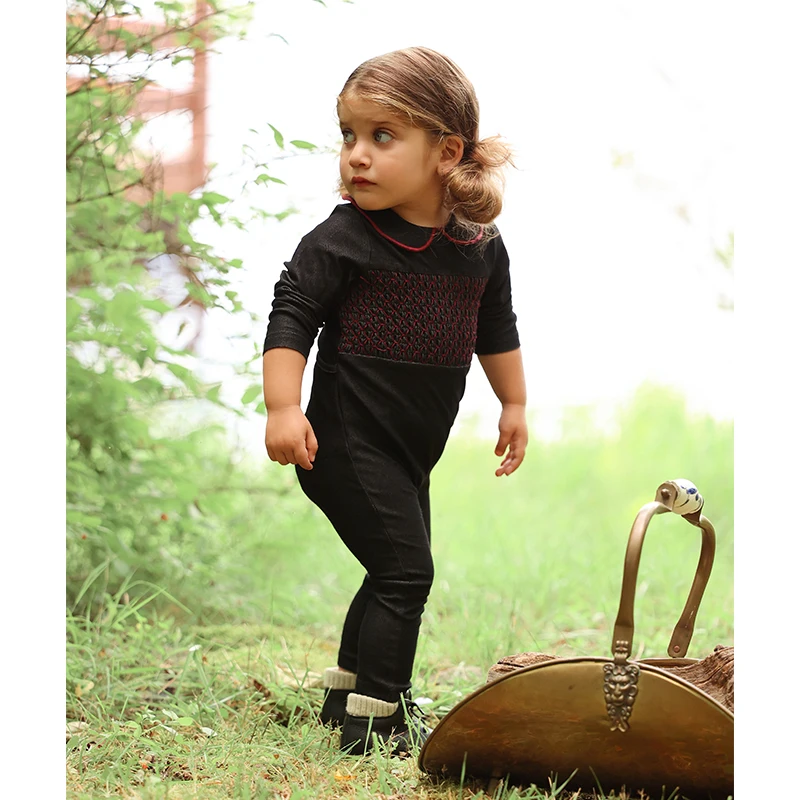 AA AW25 High Burgundy Smocked Cotton Denim Quality Family Dress Shirt Romper for Boys And Girls