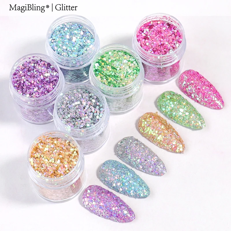 4g/jar Mixed Sparkly Nail Art Glitter Dot Laser Bright Holographic Sequin Mirror Flakes 3D Mixed Paillette Manicure DIY Supplies