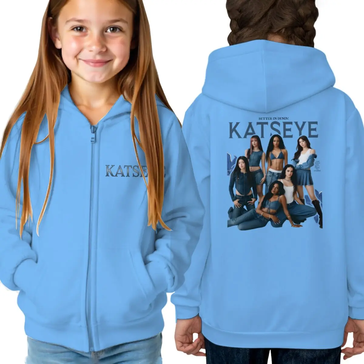Girl Group Katseye Zipper Hoodies Fashion Aesthetic Zip Up Pullovers Kids Casual Long Sleeve Sweatshirts Fun Katseye Girl Hoodie