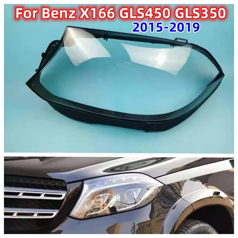 HTTCY For Benz X166 GLS450 GLS350 2015~2019 front Car Headlight Cover Lens Shell Lampcover Lampshade Headlamp Light mask