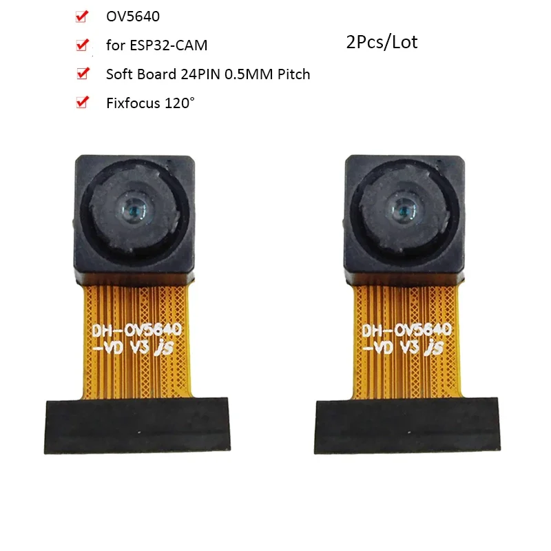 2 шт./лот 5MP HD модуль камеры OV5640 для ESP32-CAM High Definition Fixfocus 120 градусов мягкая плата 24PIN шаг 0,5 мм MIPI/DVP