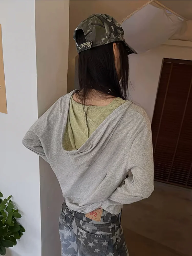 Genayooa Vintage Grafik Tops Damen Langarm Y2k Japanisches T-Shirt mit Kapuze Streetwear American Retro Grunge Tops E-Girls – Detail 10