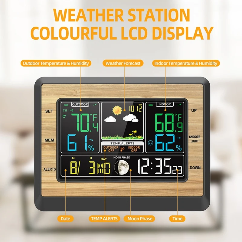 Wireless Weather Station 6 Inch Color Screen Digital Temperature Humidity Meter Weather Forecast Station With Sensor