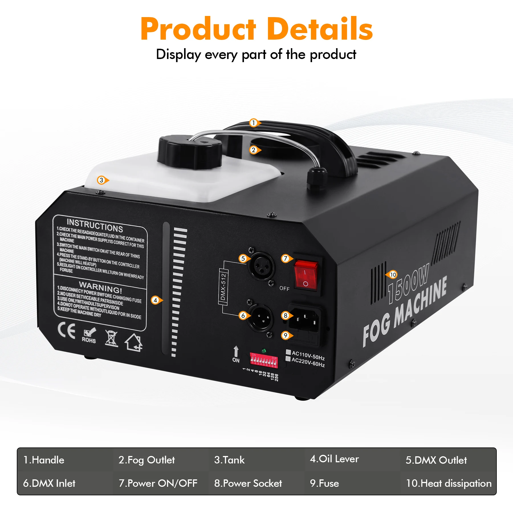 Samger Fog Smoke Machine DMX512 1500W Wireless Fogger Machine con telecomando Upspray Fogger Stage Disco Fogger