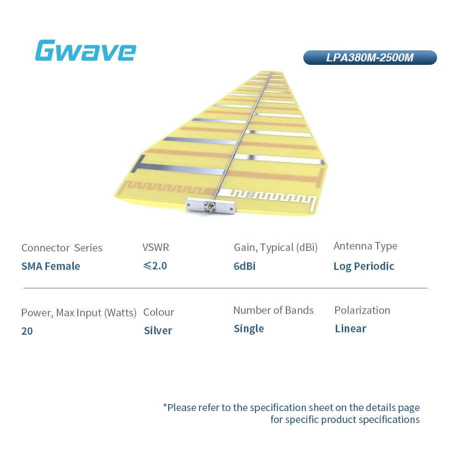 هوائي تسجيل متعرج فائق النطاق 6dBi من 380 ميجا هرتز إلى 2.5 جيجا هرتز هوائي RF