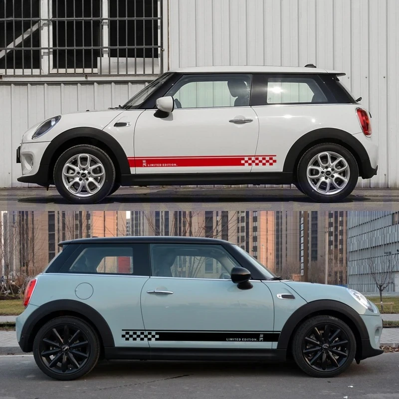 

2 шт. наклейка на боковую юбку кузова двери автомобиля для Mini Cooper R56 R57 R58 R50 R52 R53 R59 R61 R60 F60 F55 F56 F54 Sport Stripes