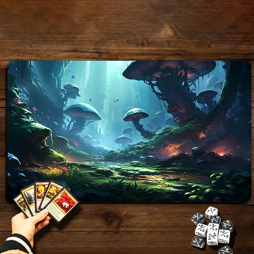 Giant Mushroom Secret Realm TCG Playmat Magic Playmat Gathering Gaming Mat with Stitched Edge Anti-slip base Trading Card Game