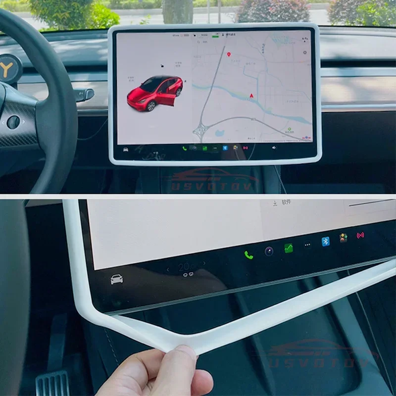 For Tesla Model 3 Y Screen Frame Protector Cover Silicone Central Control Navigation Protective Trim Cover Car Accessories 2023