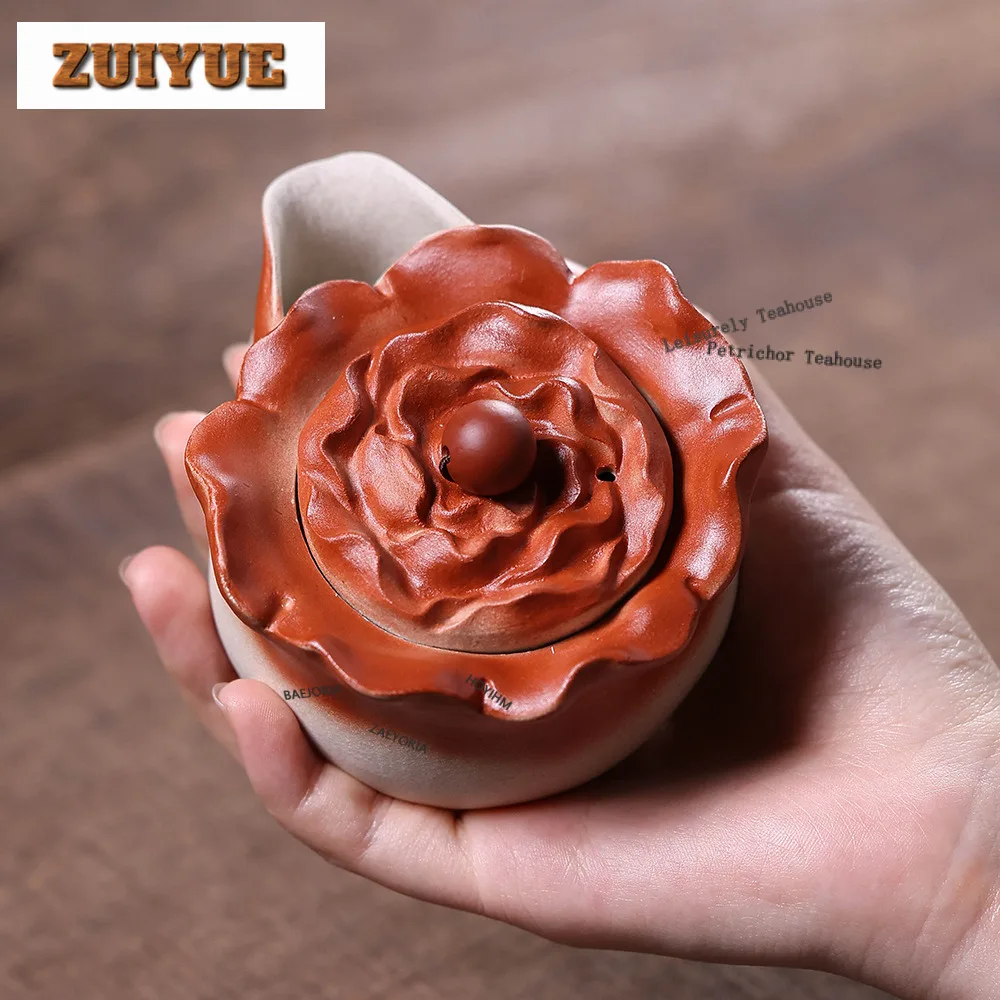 150ml Exquisite Yixing Purple Clay Teapots Handmade Rose Hand Grab Pot Raw Ore Section Mud Tea Brewing Kettle Zisha Tea Set Gift