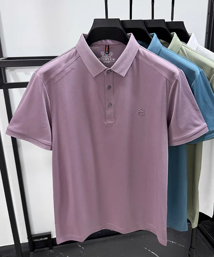

Summer mercerized cotton short sleeve polo shirt solid color luxury brand unique printing fashionable casual men’s lapel T-shirt