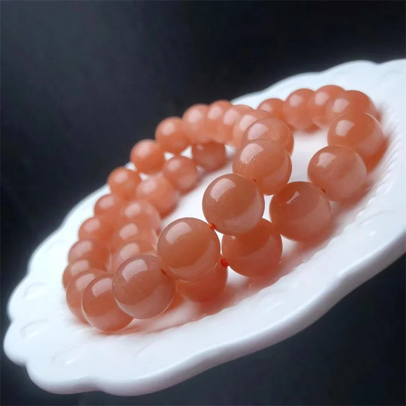 Natural Sunstone Bracelets Women Men Genuine Energy Round Bead Elastic Strand Bangles Yoga Meditation Jewelry 12MM