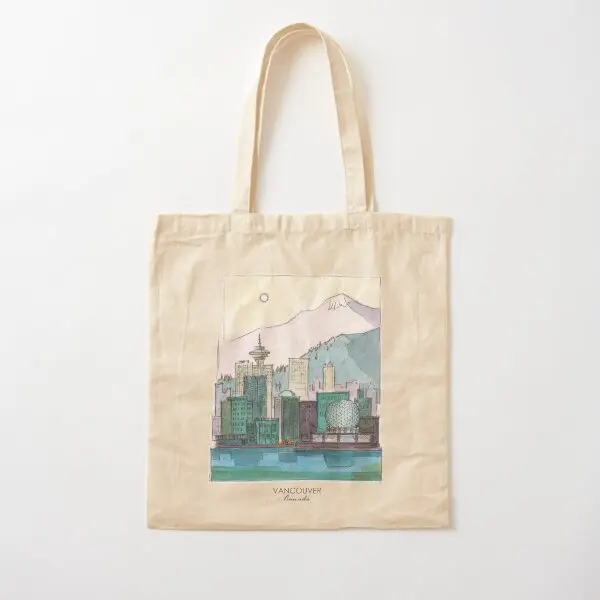 Vancouver City Cotton  Canvas Bag Ladies Casual Foldable Fashion Unisex Tote Fabric Shoulder Bag Grocery Travel Women Printed