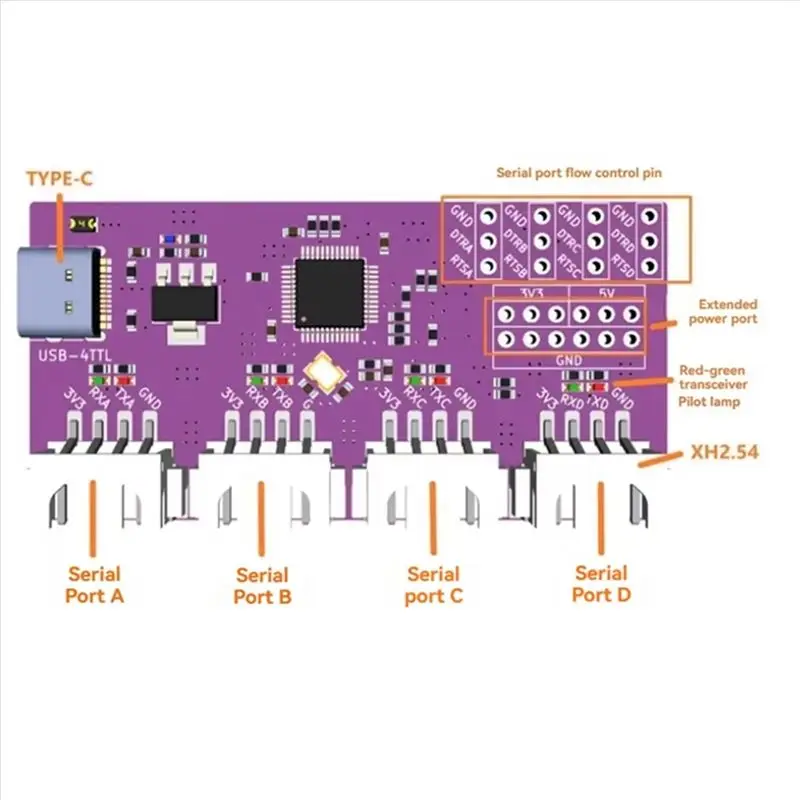 CH344 Chip USB Type-C Interface 6Mbps High-Speed USB To 4 TTL Serial Port Communication Conversion Module