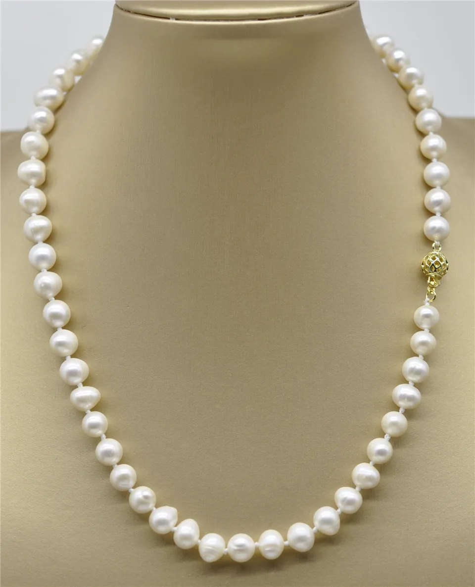 HABITOO 8-9mm white AKOYA SALTWATER cultured pearl necklace 18