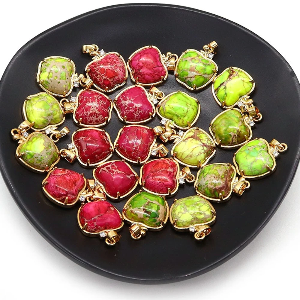 

Multi-color Natural Emperor Stone Pendant Apple Shape Semi-precious Stone Charms Accessory 1pc DIY Luxurious Style Necklace Gift